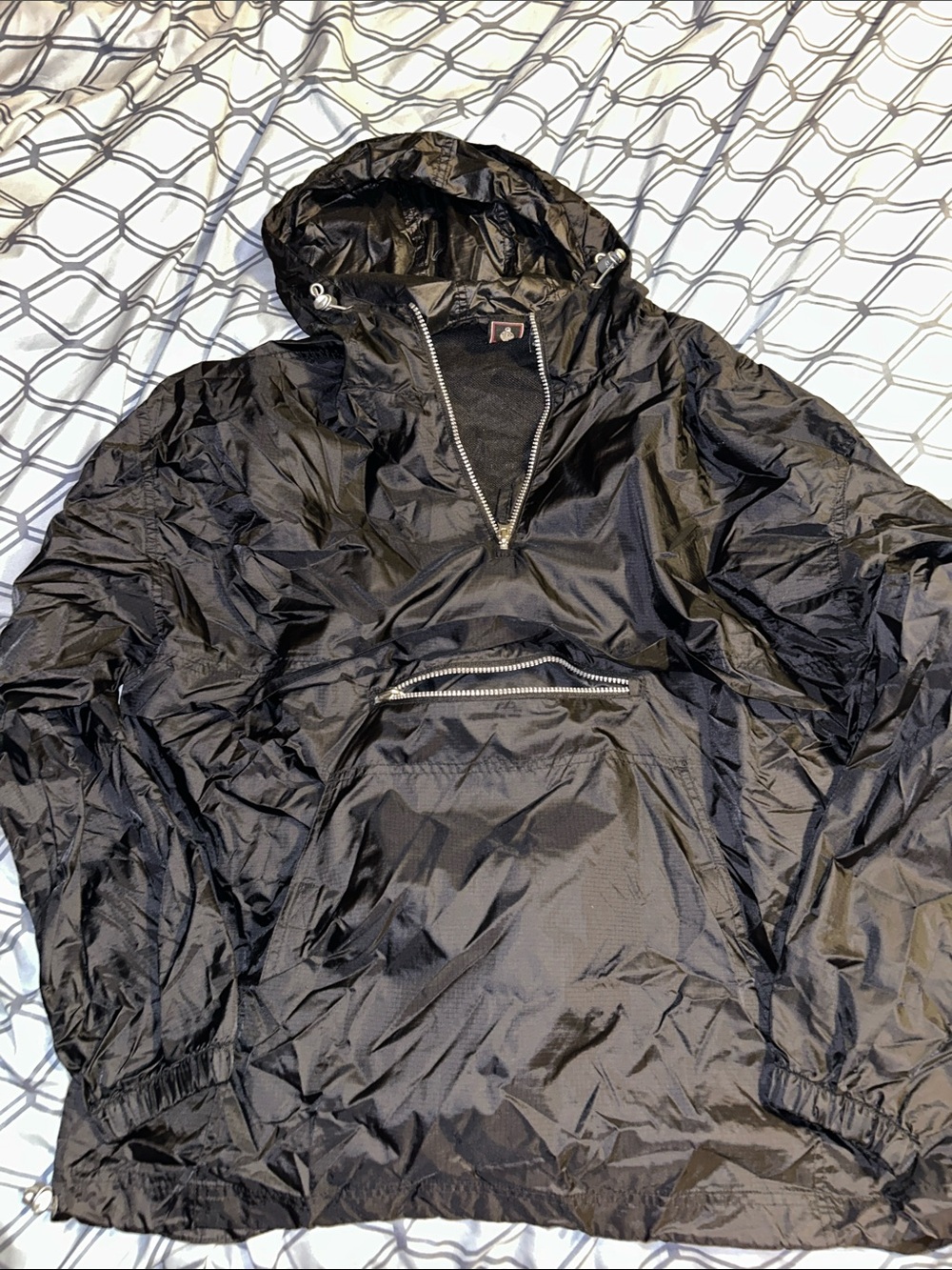 Men's Black Hooded Pullover Windbreaker Jacket